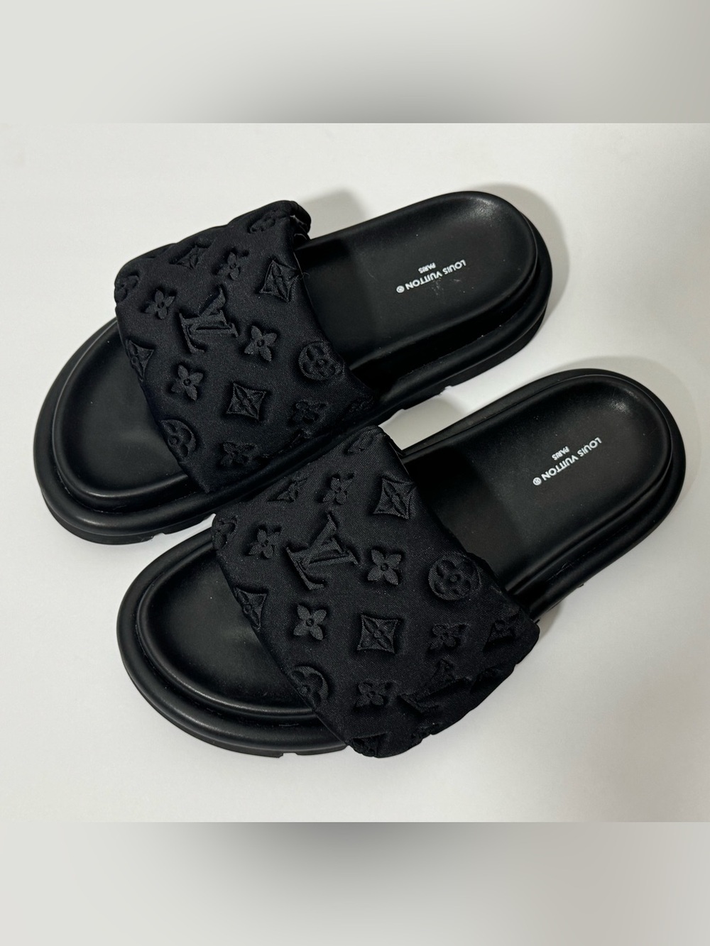 Louis Vuitton Pool Pillow Comfort Mule Black Monogram Nylon Slides Size 41